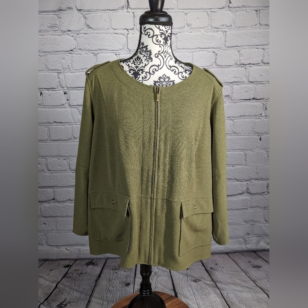Linea Women's Zip Front Textured Size 18w Jacket Pockets long tab sleeves BBIN
